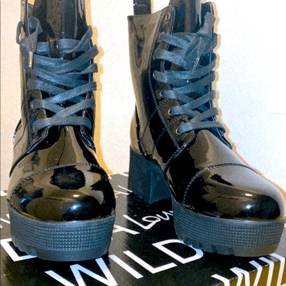 Soldier Black Patent Leather Army Boot